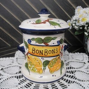Vintage Bonbons Jar. Vintage cookie jar. Hand painted cookie jar with lid. Large
